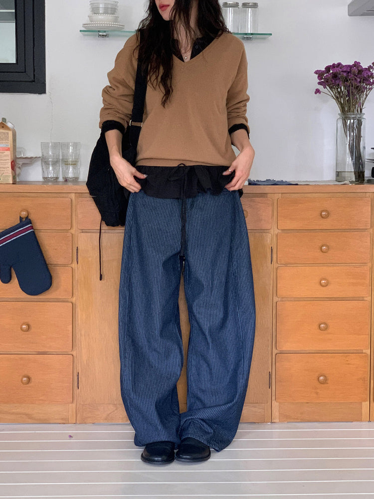 羊毛基礎束口針織上衣