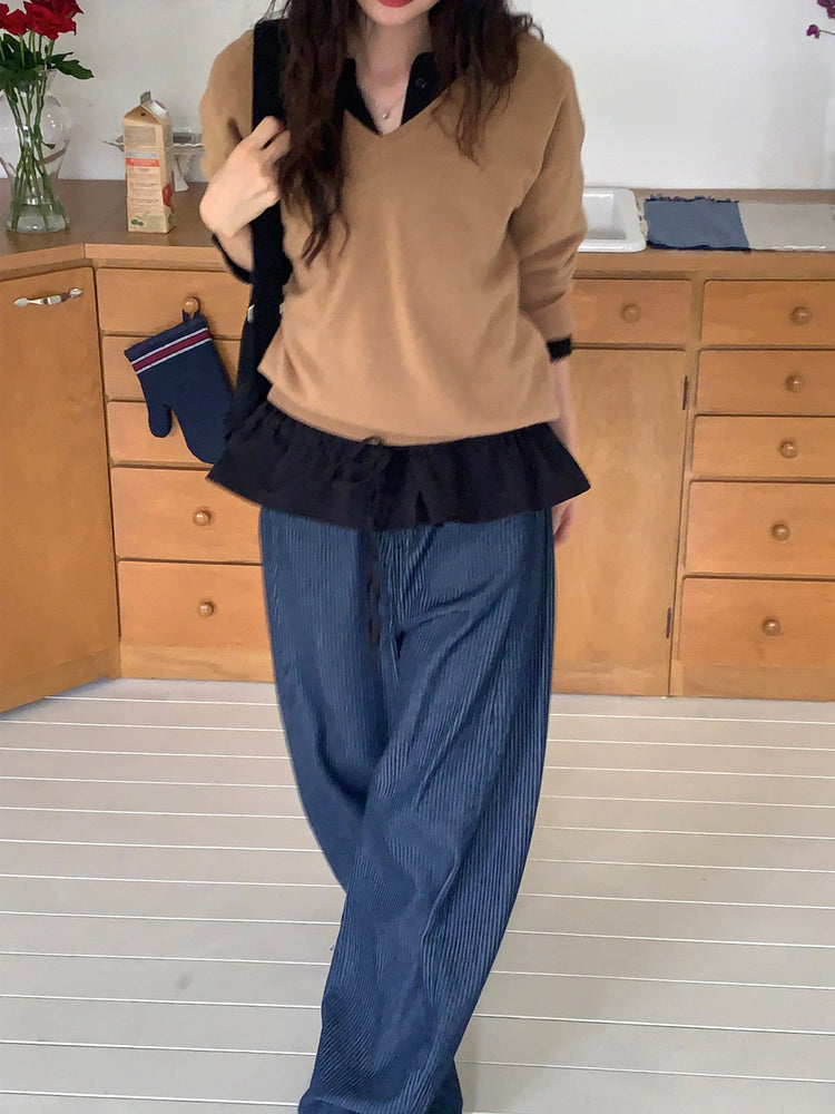 羊毛基礎束口針織上衣