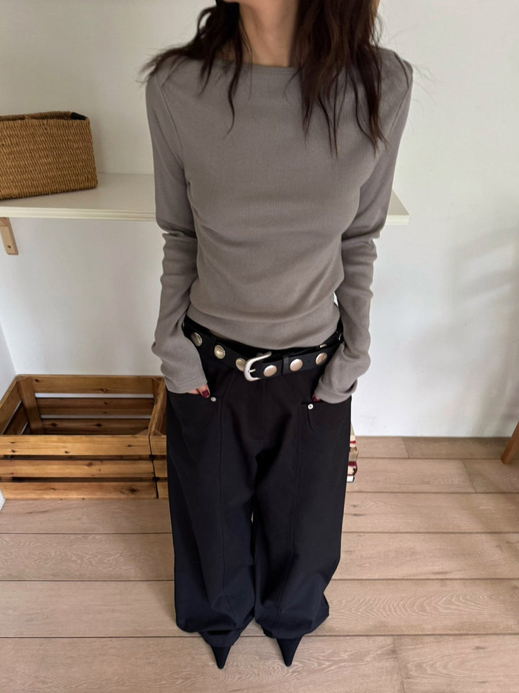 口袋細節壓線半鬆緊直褲