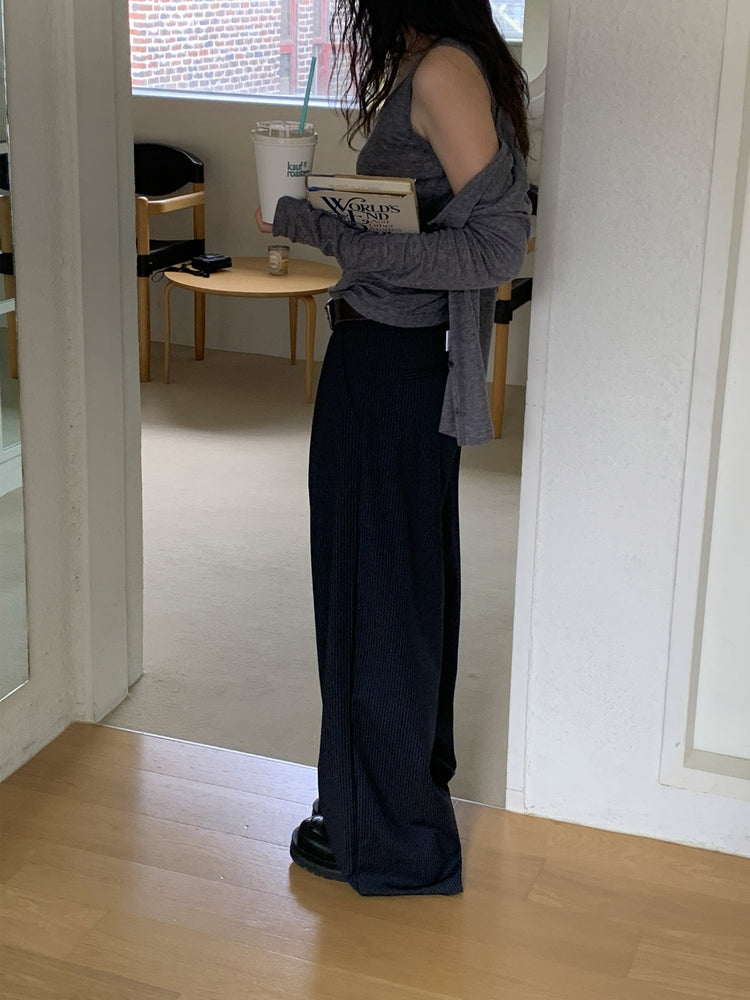 條紋內壓褶細節直褲