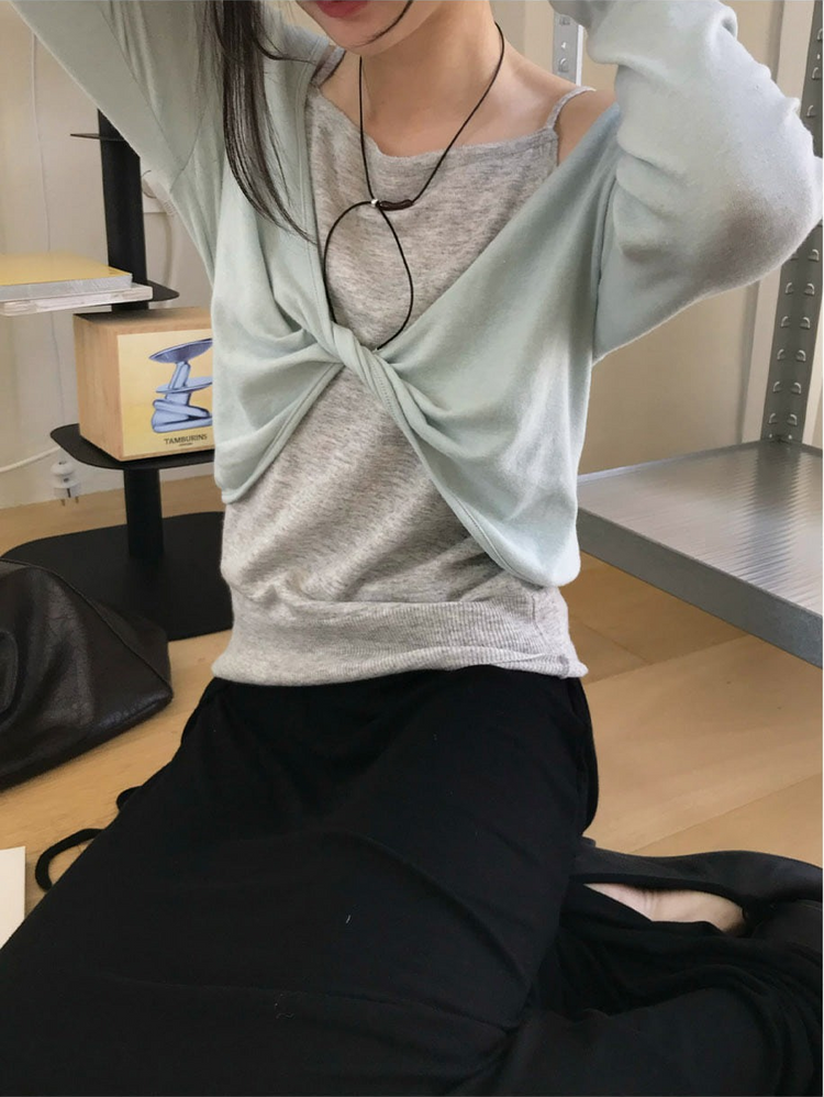 削肩細帶針織背心