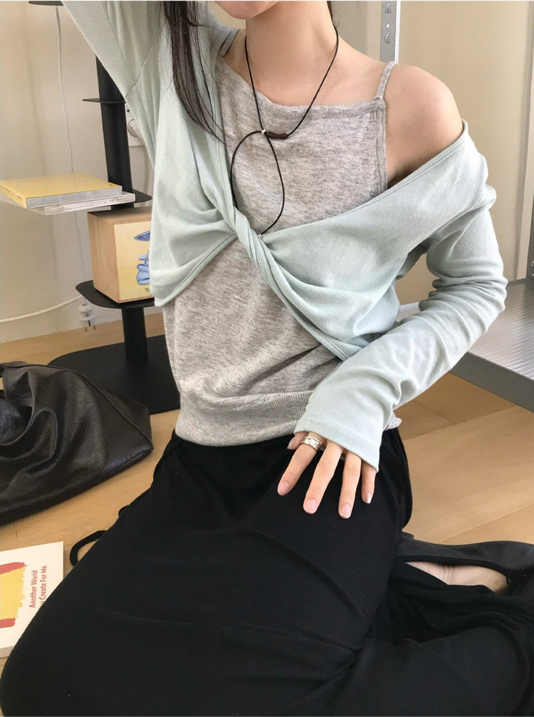 削肩細帶針織背心