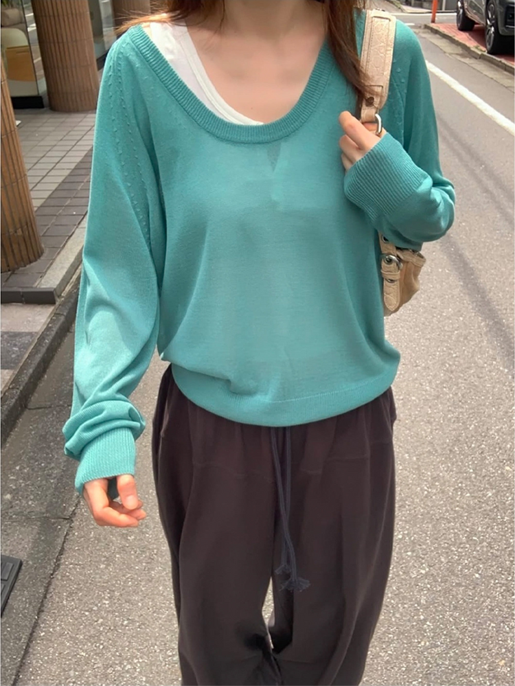 微透膚U領針織上衣