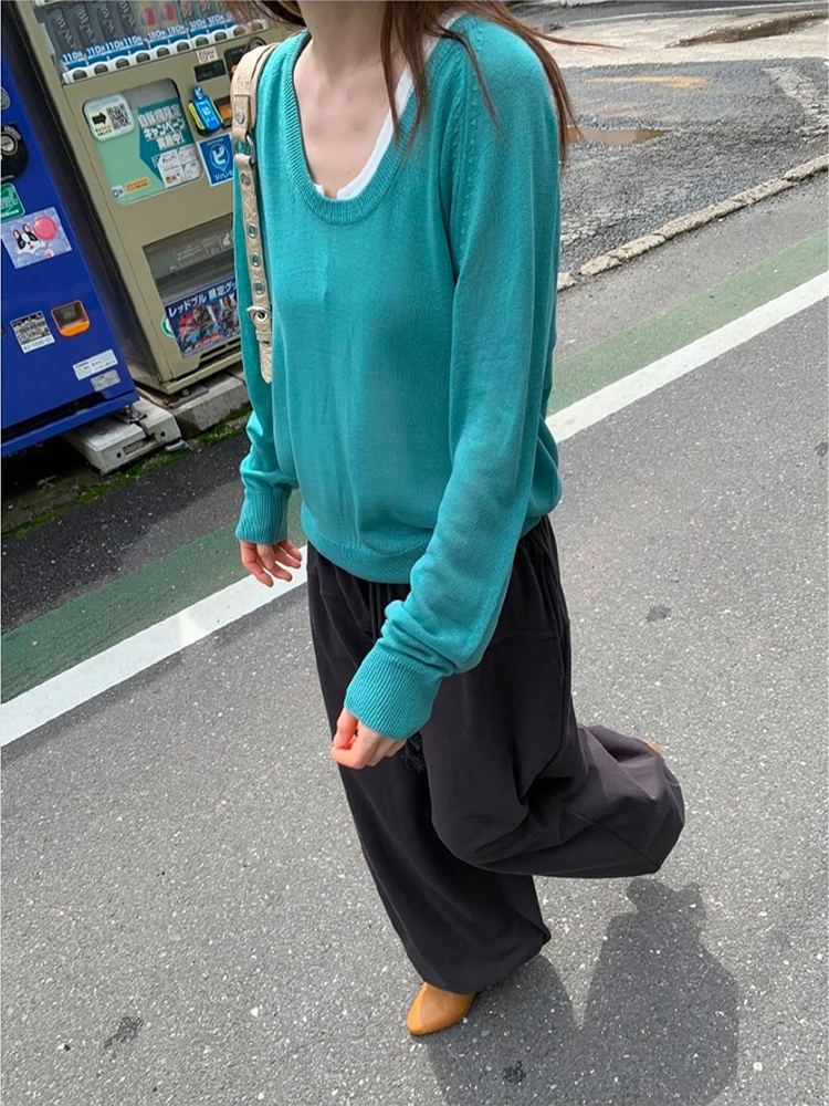 微透膚U領針織上衣