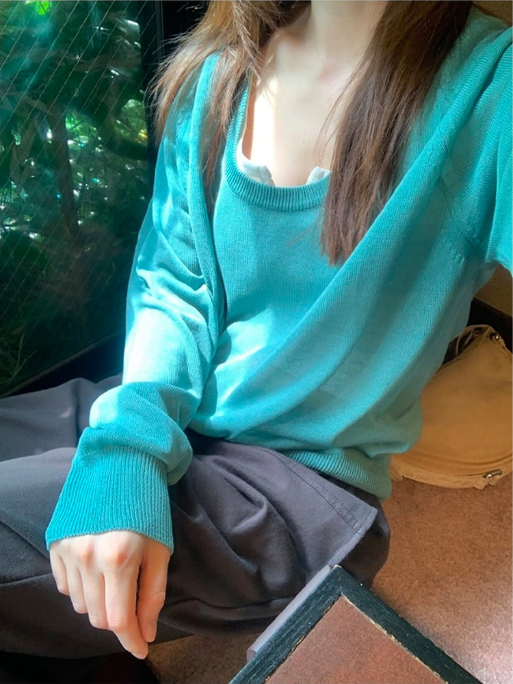 微透膚U領針織上衣