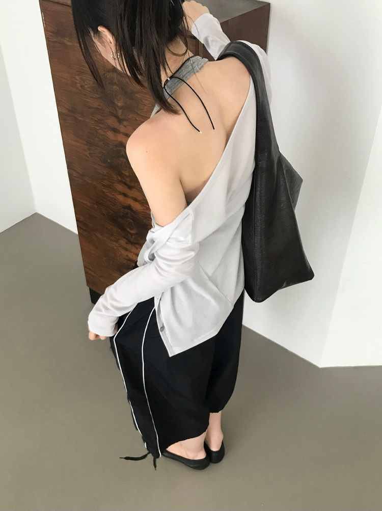 撞色側壓線休閒七分褲