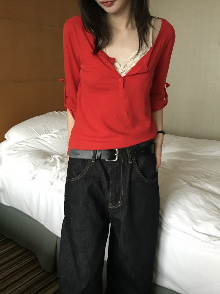 美色亨利領反折袖細節上衣