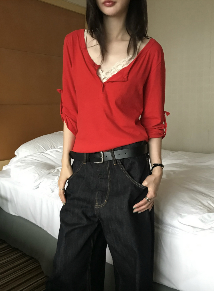 美色亨利領反折袖細節上衣