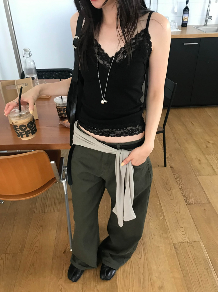 蕾絲邊V領背心