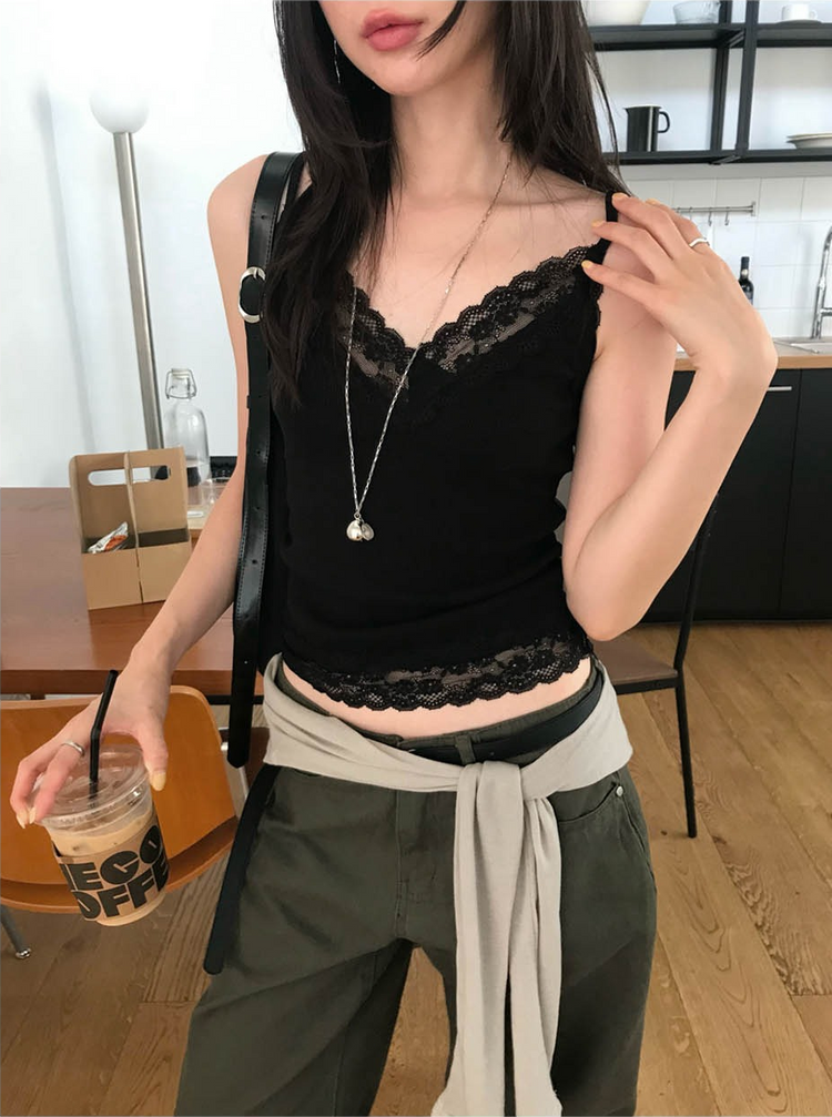 蕾絲邊V領背心