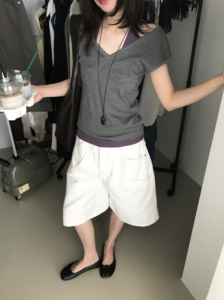 雙層口袋設計感細節六分褲