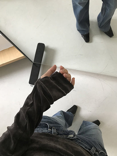 微透美肩絲絨質感上衣