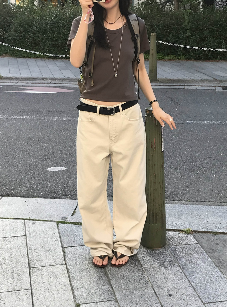 美色暗條紋細節直褲