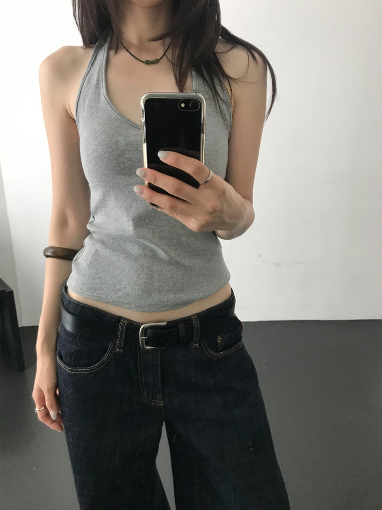 掛脖V領細節上衣