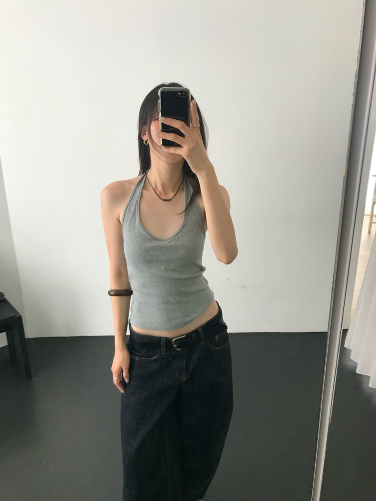 掛脖V領細節上衣