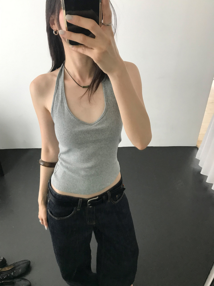 掛脖V領細節上衣