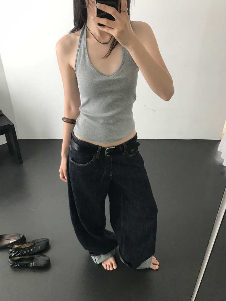 掛脖V領細節上衣