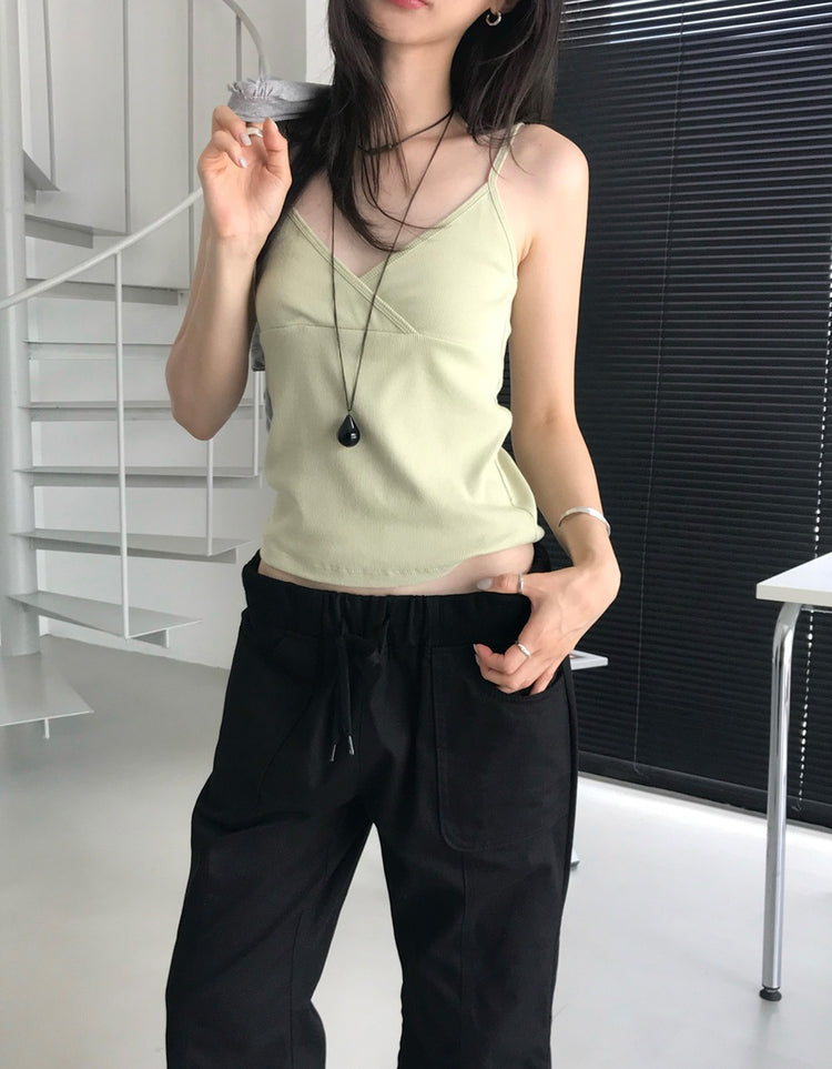 美色細帶交疊背心