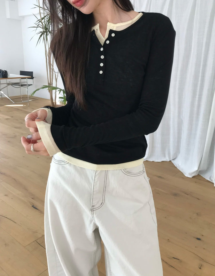 微透美色亨利領修身上衣