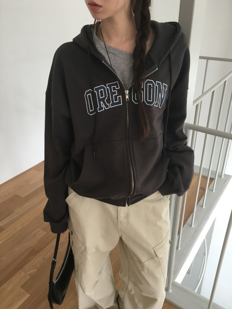 美色做舊字母連帽外套