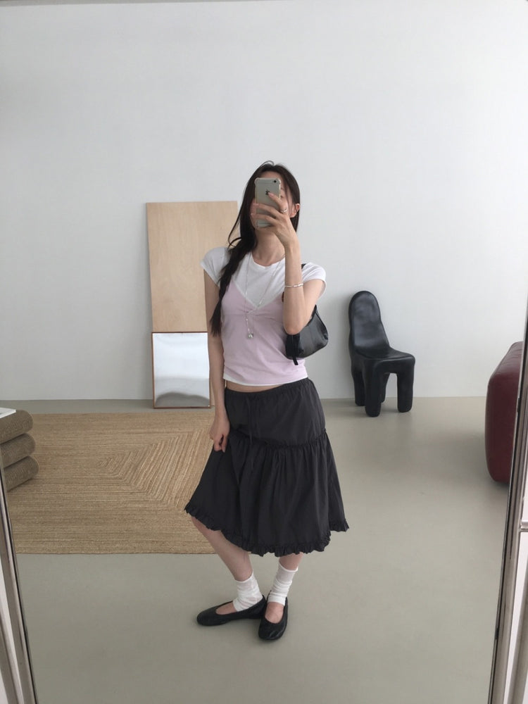 美色蕾絲邊交疊細節上衣