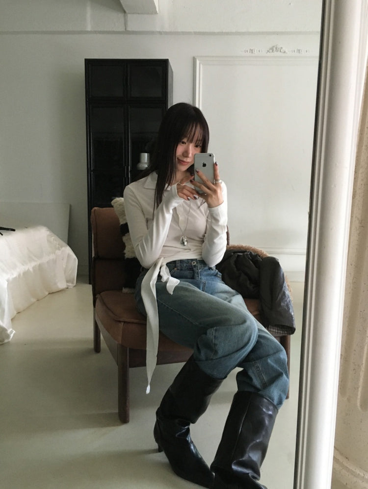 企領扣鈕綁帶細節上衣