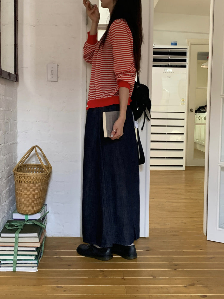 微透條紋排鈕針織外套