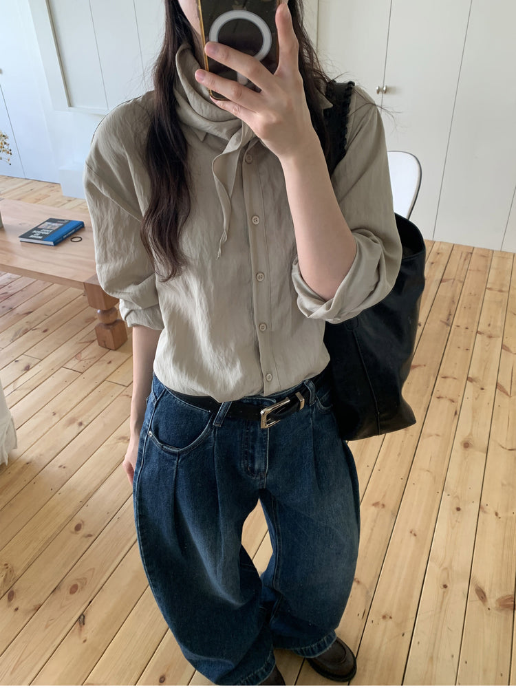 復古美色雙壓褶垂感闊褲(附皮帶)