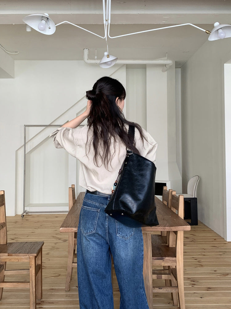 復古美色雙壓褶垂感闊褲(附皮帶)