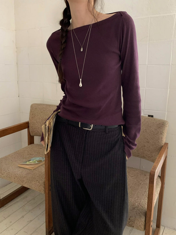 Fw ver.條紋側壓褶細節直褲