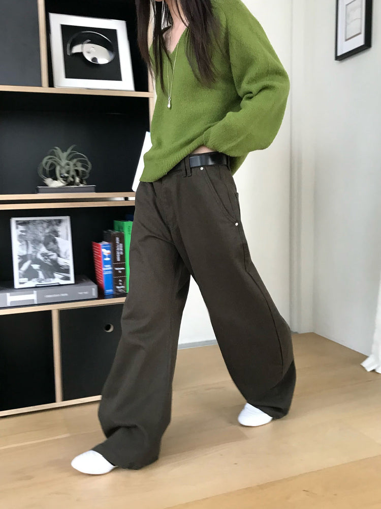 美色雙腰扣細節繭型褲