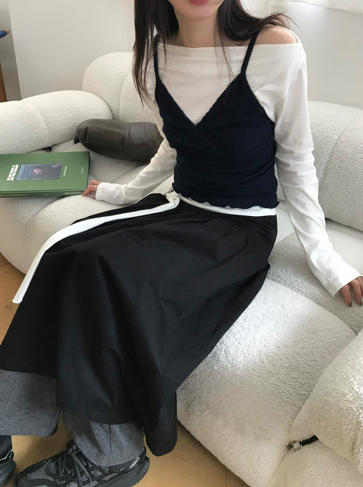 交疊蕾絲捲邊細節背心