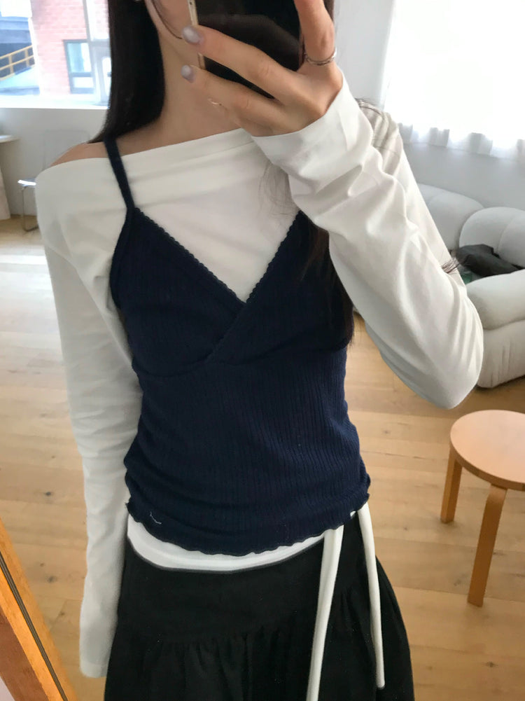 交疊蕾絲捲邊細節背心