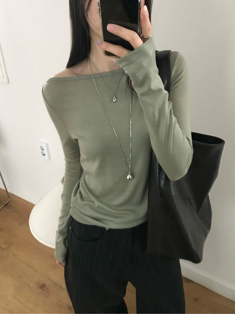 美色船領修身上衣