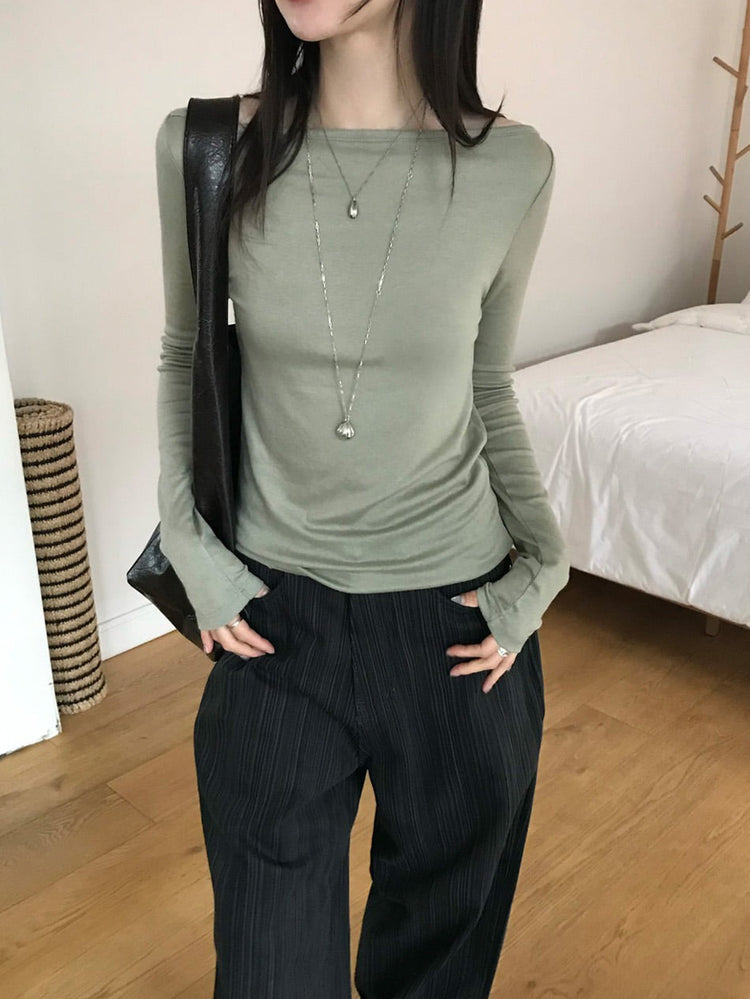 美色船領修身上衣