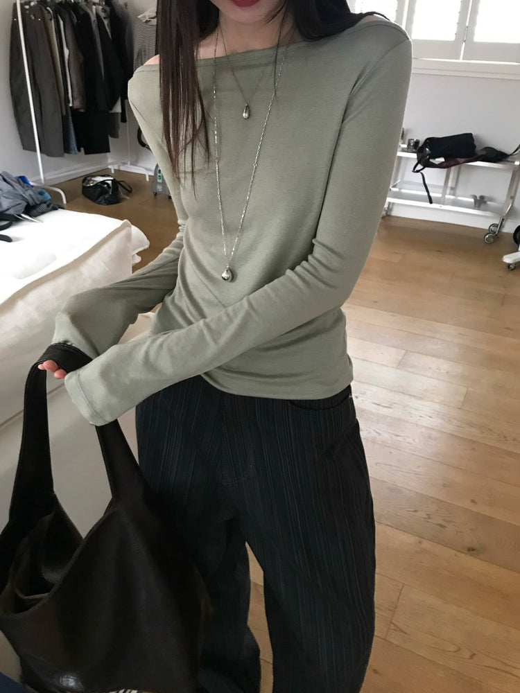 美色船領修身上衣