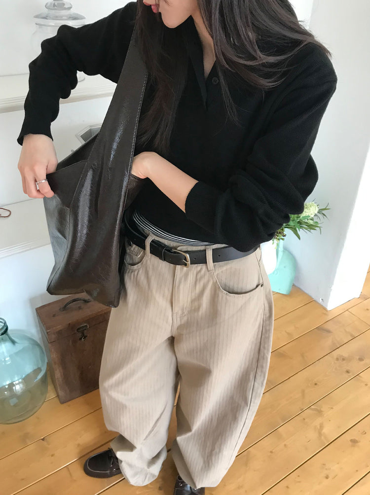 掛脖條紋修身上衣