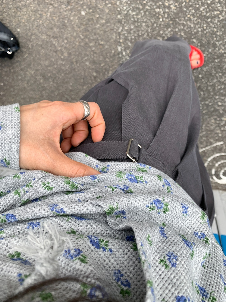 碎花華夫格背心連帽外套套裝