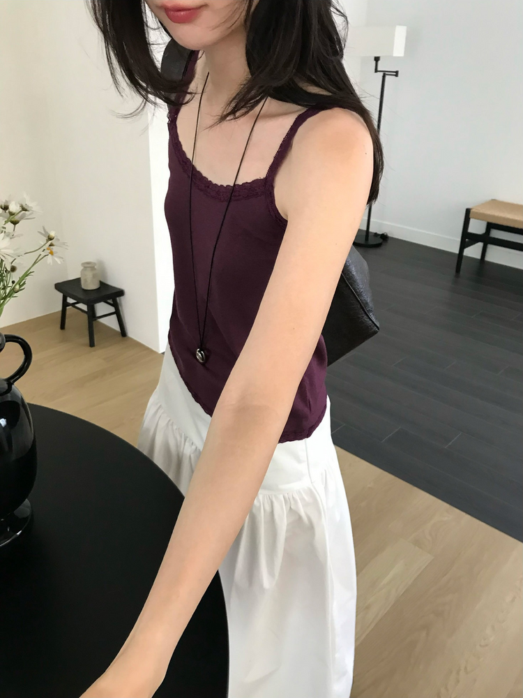 美色蕾絲邊細節背心