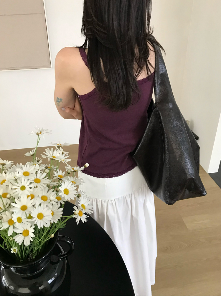 美色蕾絲邊細節背心