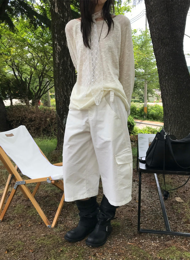 透膚拉克蘭袖針織上衣