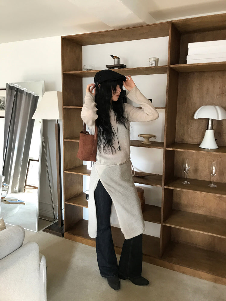 微透膚羊駝毛船領針織上衣