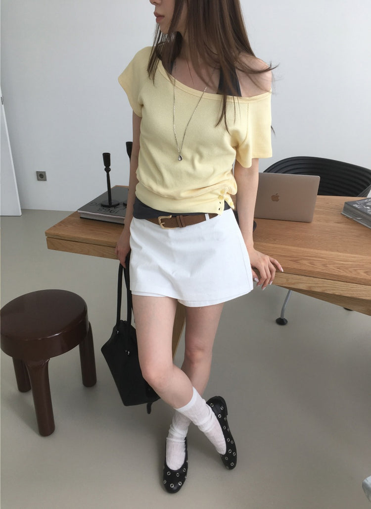 S/S 美肩撞色掛脖兩件式上衣