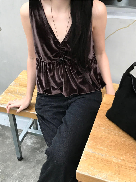 絲絨泡泡下擺背心