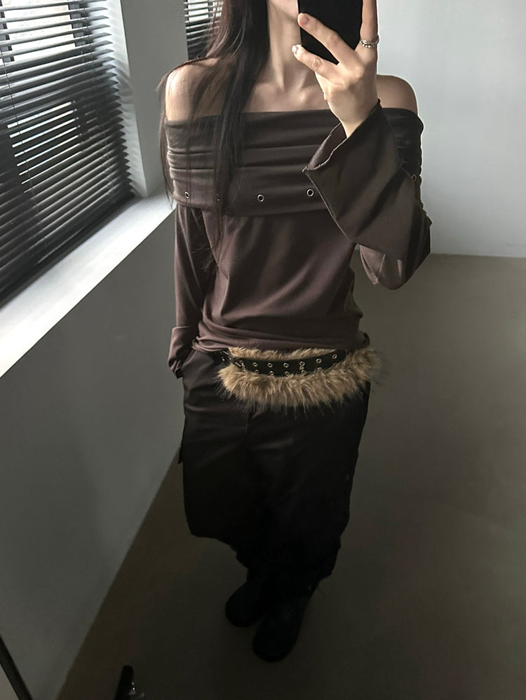 混色毛鐵扣細節腰帶