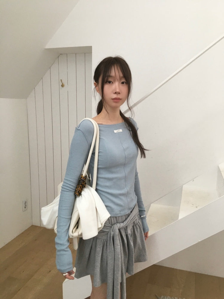美色船領標籤骨線細節上衣