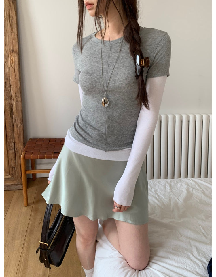 撞色層次感假兩件上衣