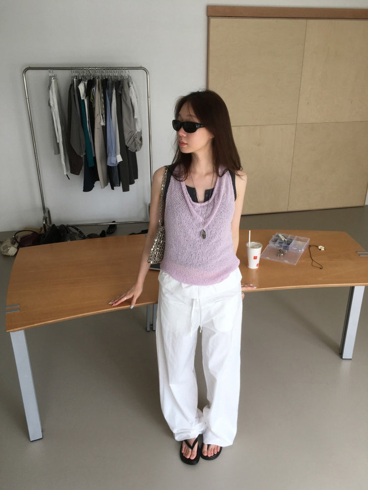 美色垂領粗針針織背心