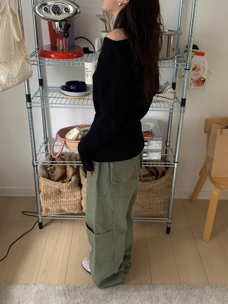 坑紋側開叉扣鈕細節針織上衣