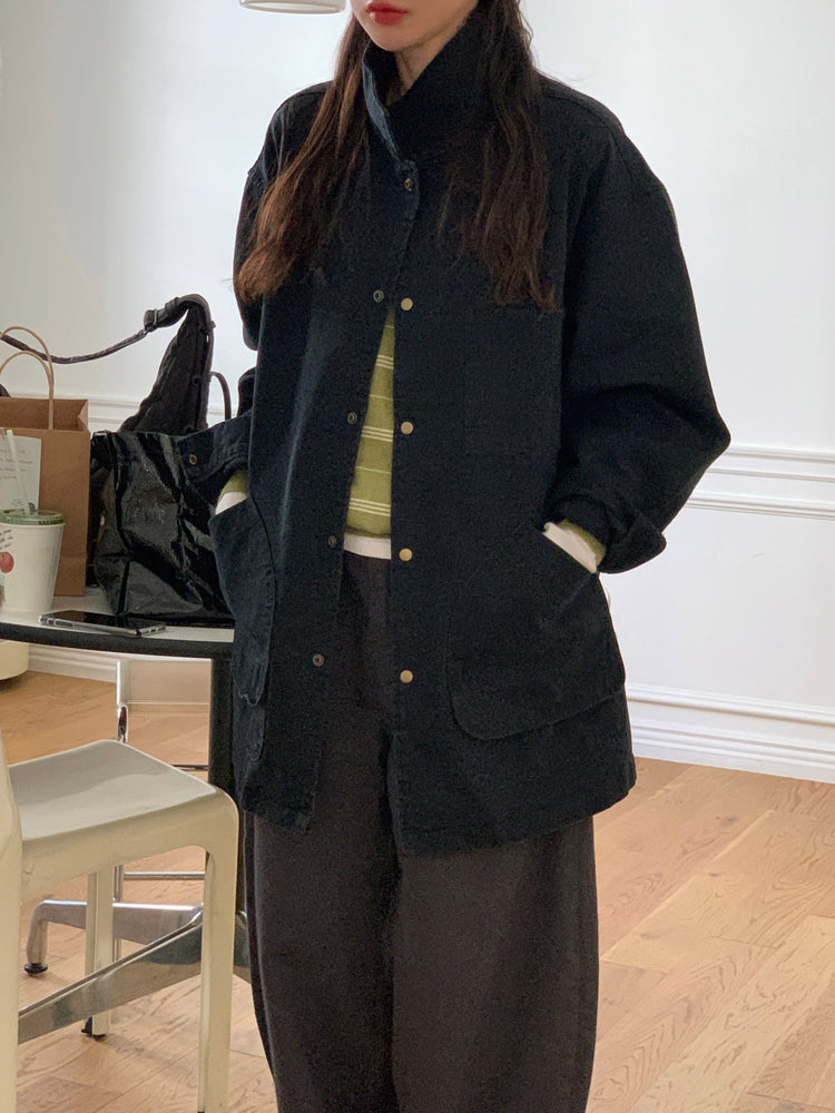 Unisex復古洗水細節寬鬆外套